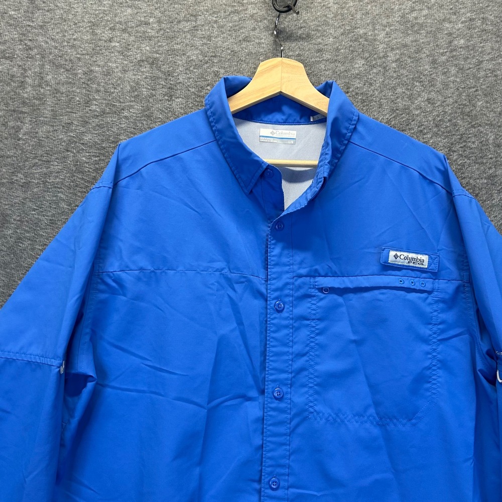 Columbia PFG Bahama II Blue Long Sleeve Fishing Shirt Mens Large FM0278 Vented